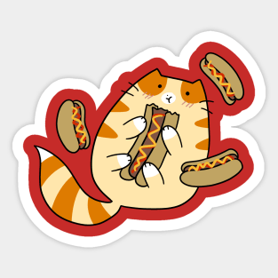 Tabby Cat Eating Hotdogs Sticker